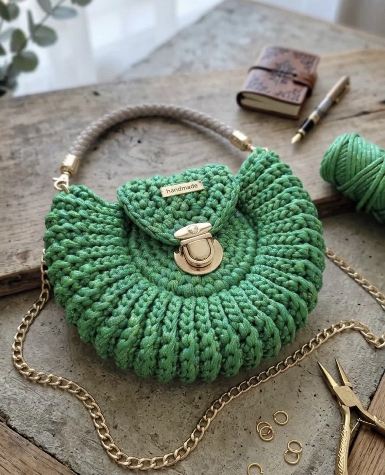 Handmade Crochet Women Bag Shoulder Bag Gren Bag Crochet Bag