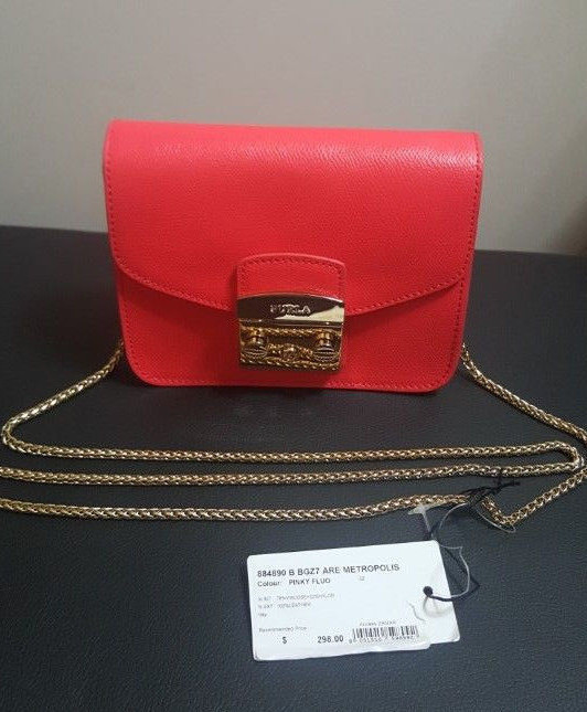 NWT Furla Metropolis Mini Pinky Fluorescent Crossbody Chain Purse Handbag
