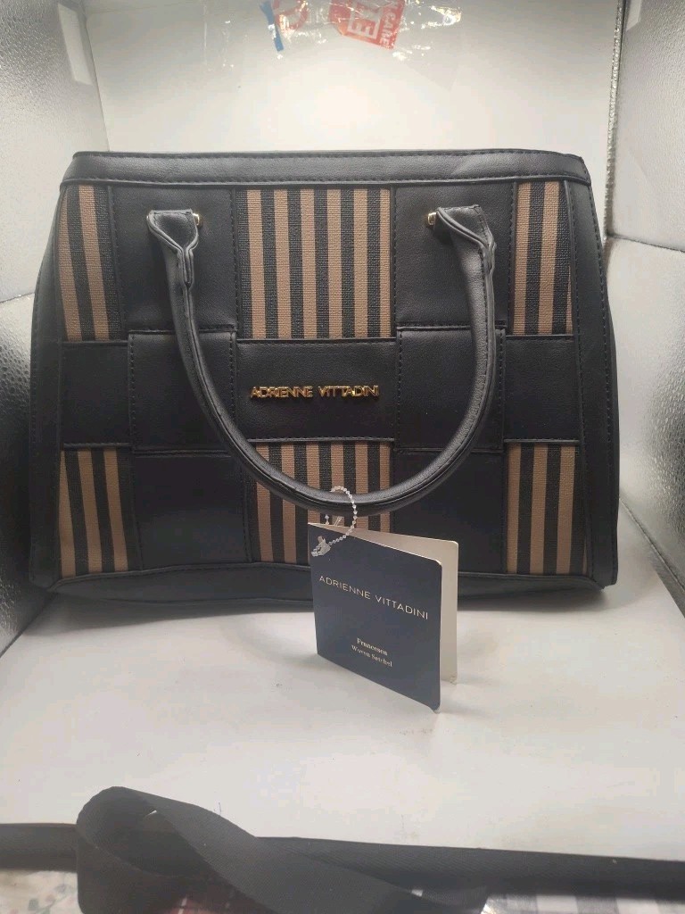 NWT Adrienne Vittadini Francesca Luxury Weave Tote Handbag w/ Shoulder Strap BLK