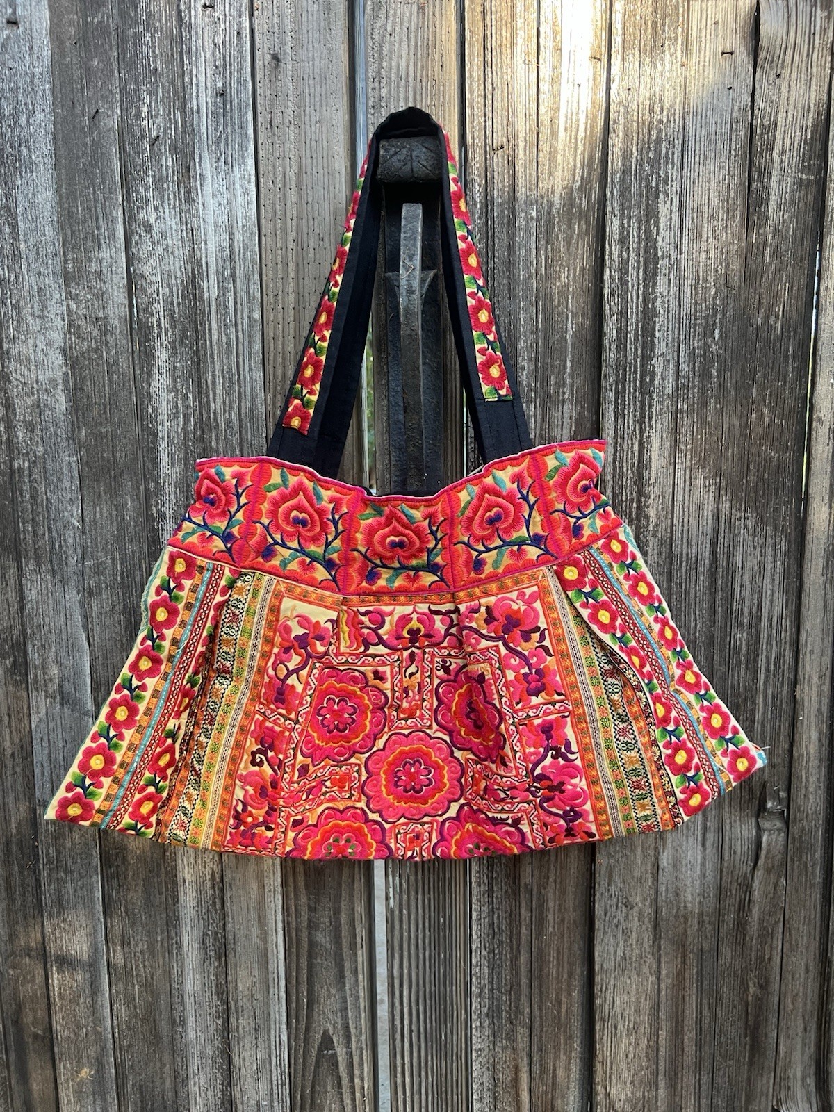 Embroidered Hmong Tote Beach Bag Thailand Boho Bohemian Floral Overnight Big
