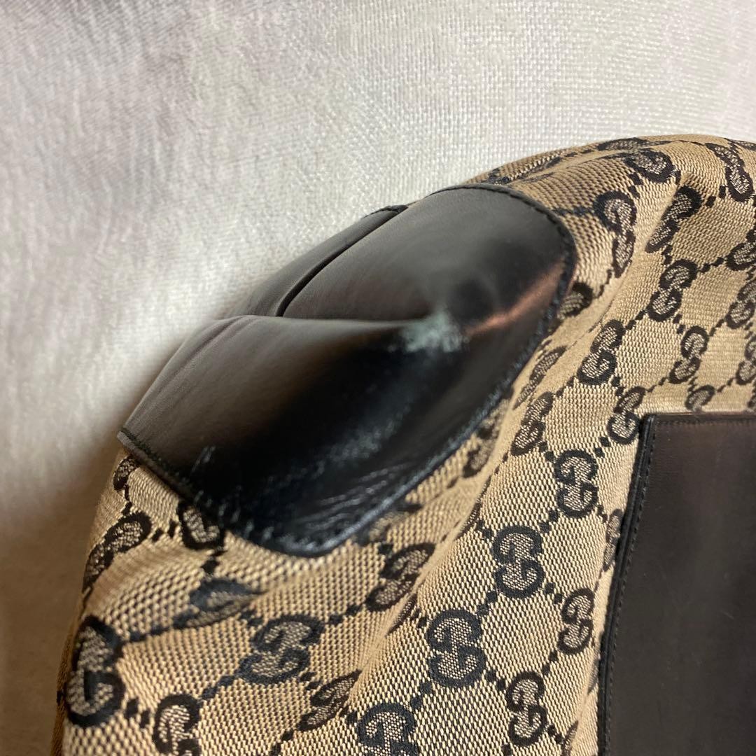 GUCCI Canvas Leather Tote Bag Beige X Black Women Auth 15.74 x 11.81 x 4.72inch