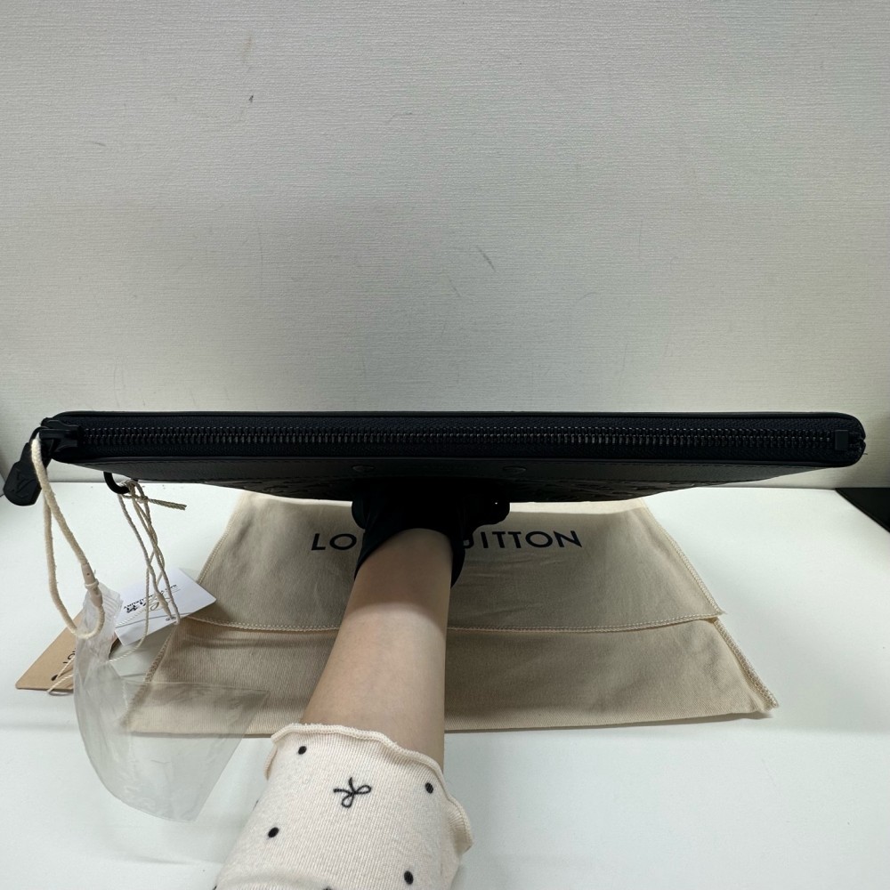 Louis Vuitton Pochette Jour Monogram Embossed Coated Canvas Clutch Bag Black