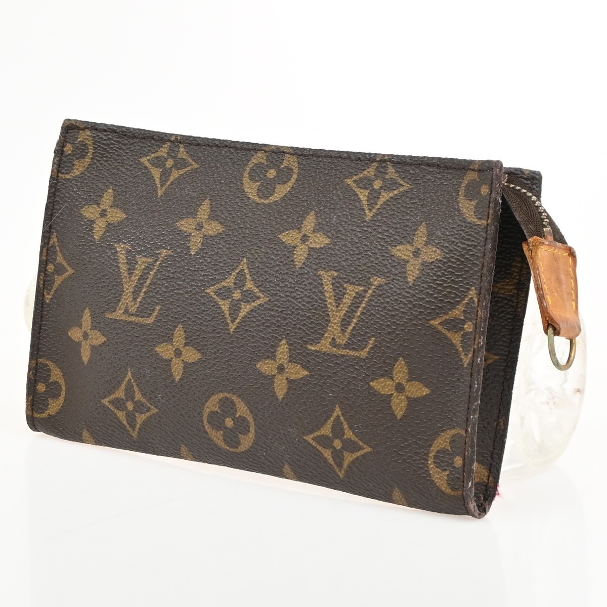 LOUIS VUITTON LV Logo Bucket PM Pouch Bag Monogram Leather Brown Gold 01PA143