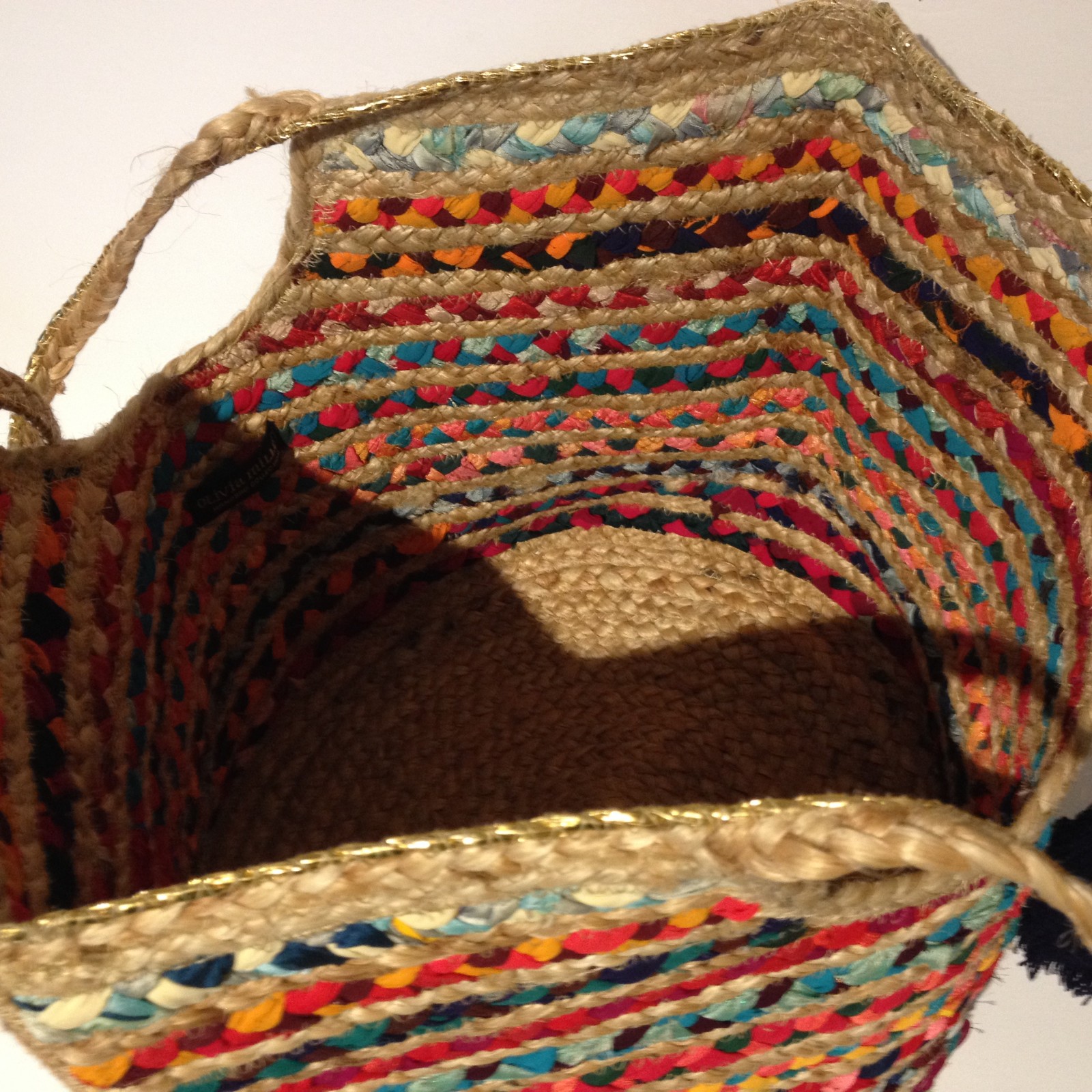 Olivia Miller Rosana Large Jute + Cotton Colorful Beach Tote Bag 12 x 12″ Round