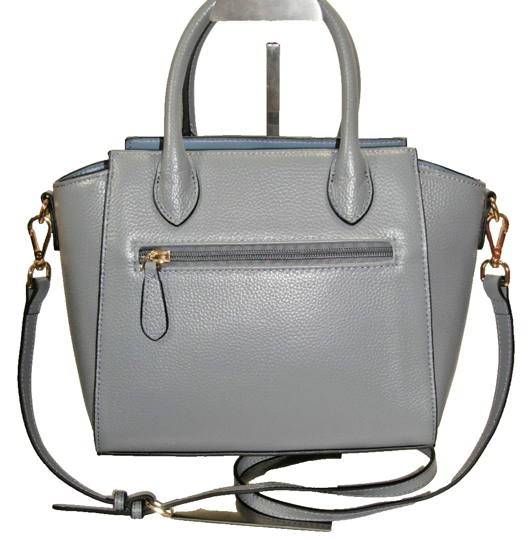 Barcos Gorgeous Slate Blue Pebbled Leather Pocketed Satchel Shoulder Bag MINT!