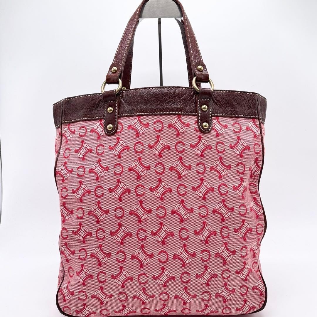 CELINE Vintage Triomphe Canvas Leather Tote Bag Brown Small 36cm x 32cm Auth