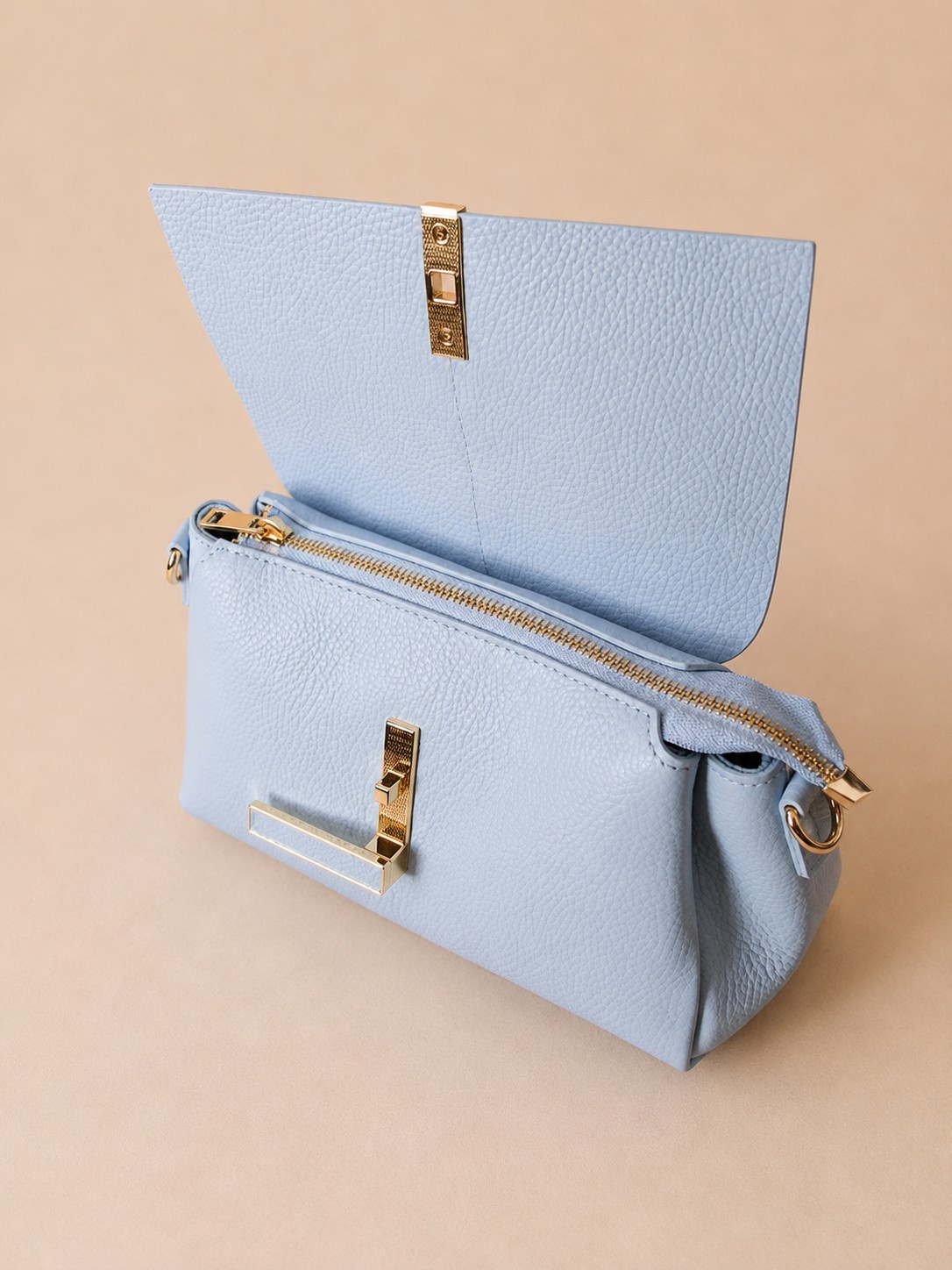 Baby Blue Italian Leather Crossbody Bag, Small Minimalist Purse, Genuine Leather