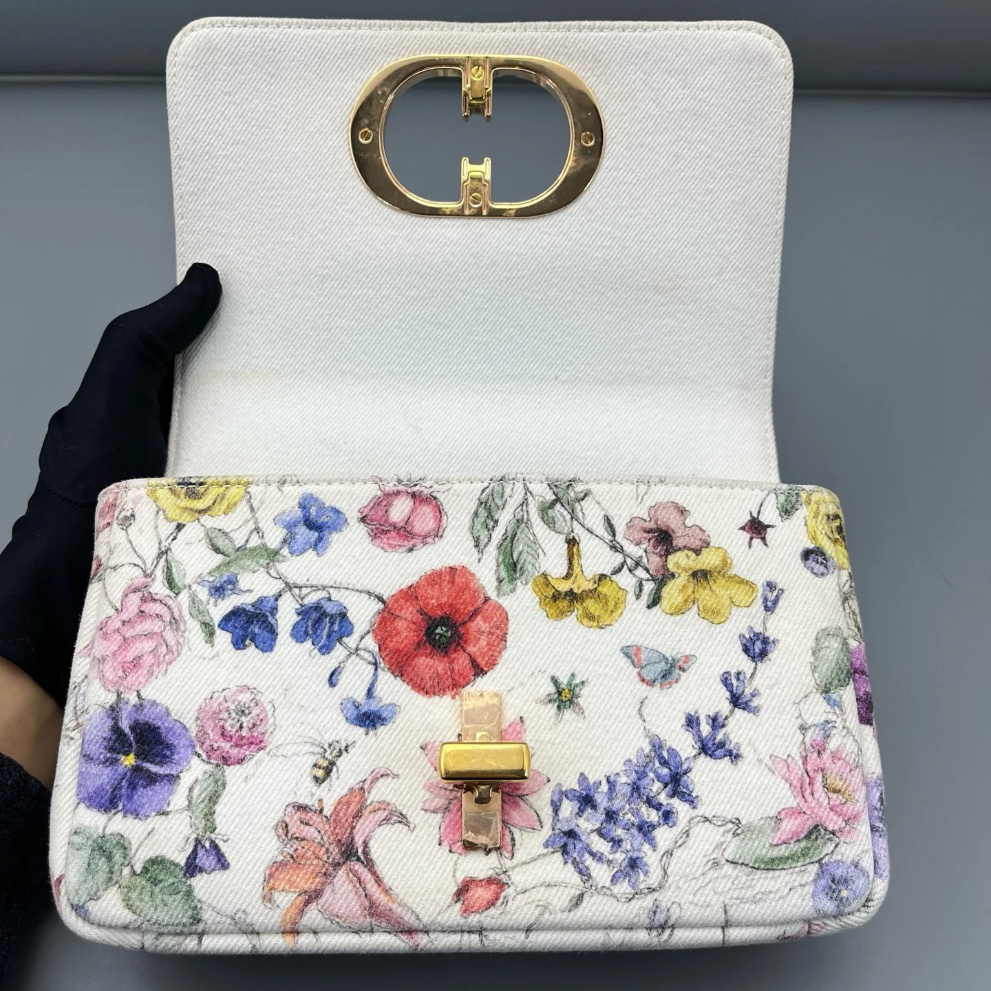 Dior Print Small Caro Bag White Yellow Red Blue Green Canvas (ym051726b6r)
