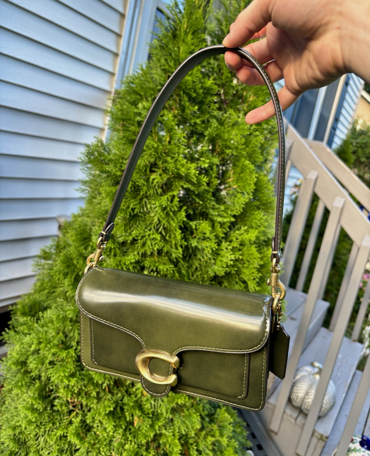 Coach Tabby 20 (CW632), Olive Green Small Shoulder Bag w/ Brass Hardware