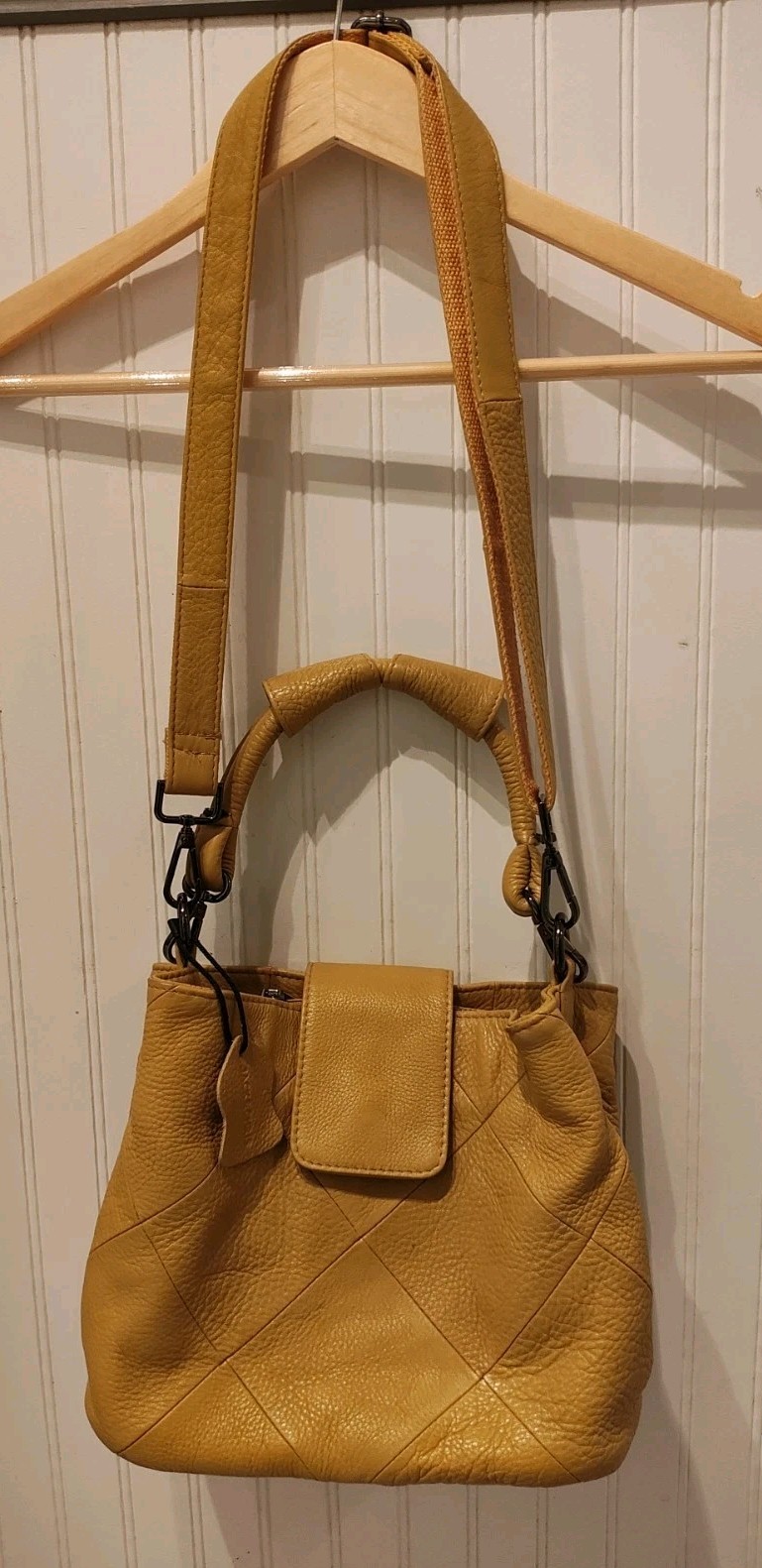 JACK and CHRIS Yellow Leather Shoulder Bag With Handle & Crossbody Strap