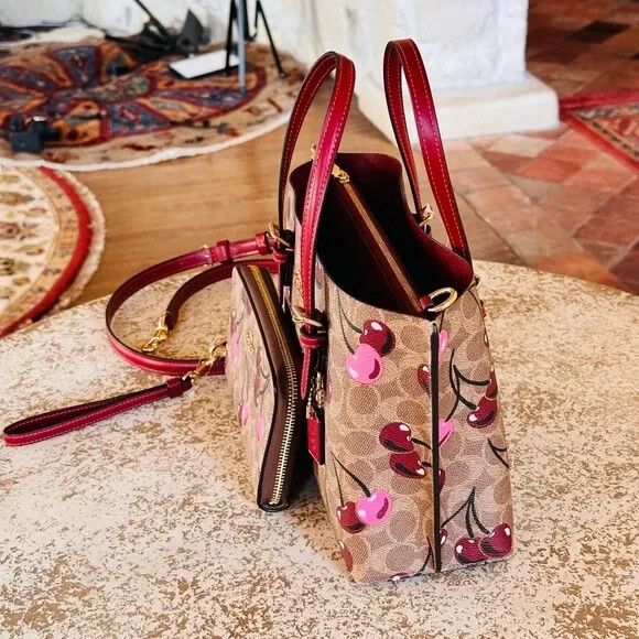 Coach Cherry Print Mollie Tote Signature Canvas Brown Handbag/Wallet Option NWT