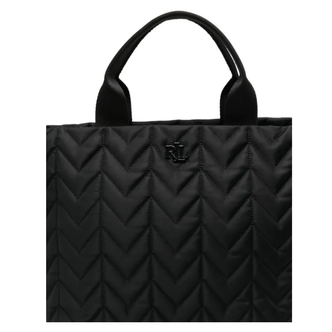 Ralph Lauren Black Chevron Quilted Tote Bag Zip Closure Detachable Strap