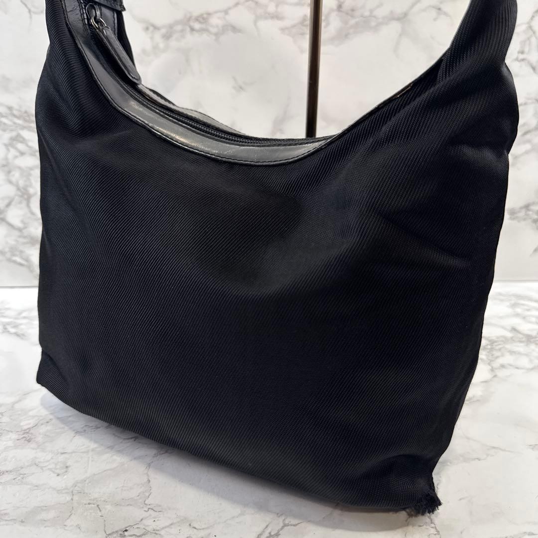 Gucci Bamboo Handle Genuine Leather Handbag Black Silver hardware 28x24x14cm