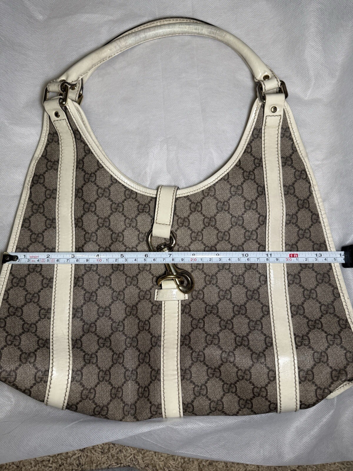 Gucci White/Beige GG Supreme Canvas and Patent Leather Joy Shoulder Hobo Bag Y2K