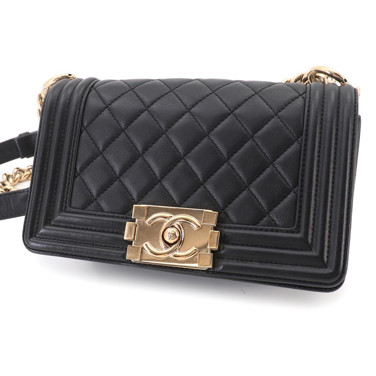 CHANEL BOY CHANEL Small Chain Shoulder Bag Leather Black A67085 90331035