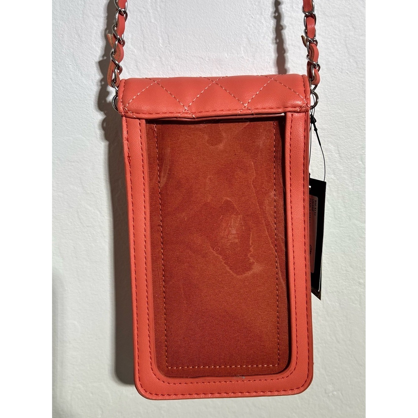 Badgley Mischka Coral Quilted Pearl Studded Phone Crossbody Bag NWT