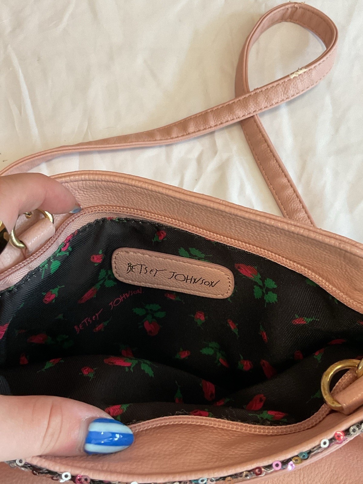 BETSEY JOHNSON BLUSH PINK SEQUIN BOW CROSSBODY BAG PURSE SUPER RARE