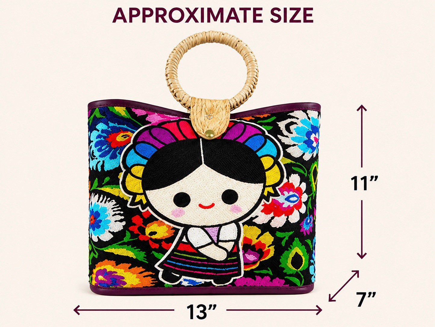 Handmade Mexican Artisan Beaded Tote Bag – Frida-Inspired Design