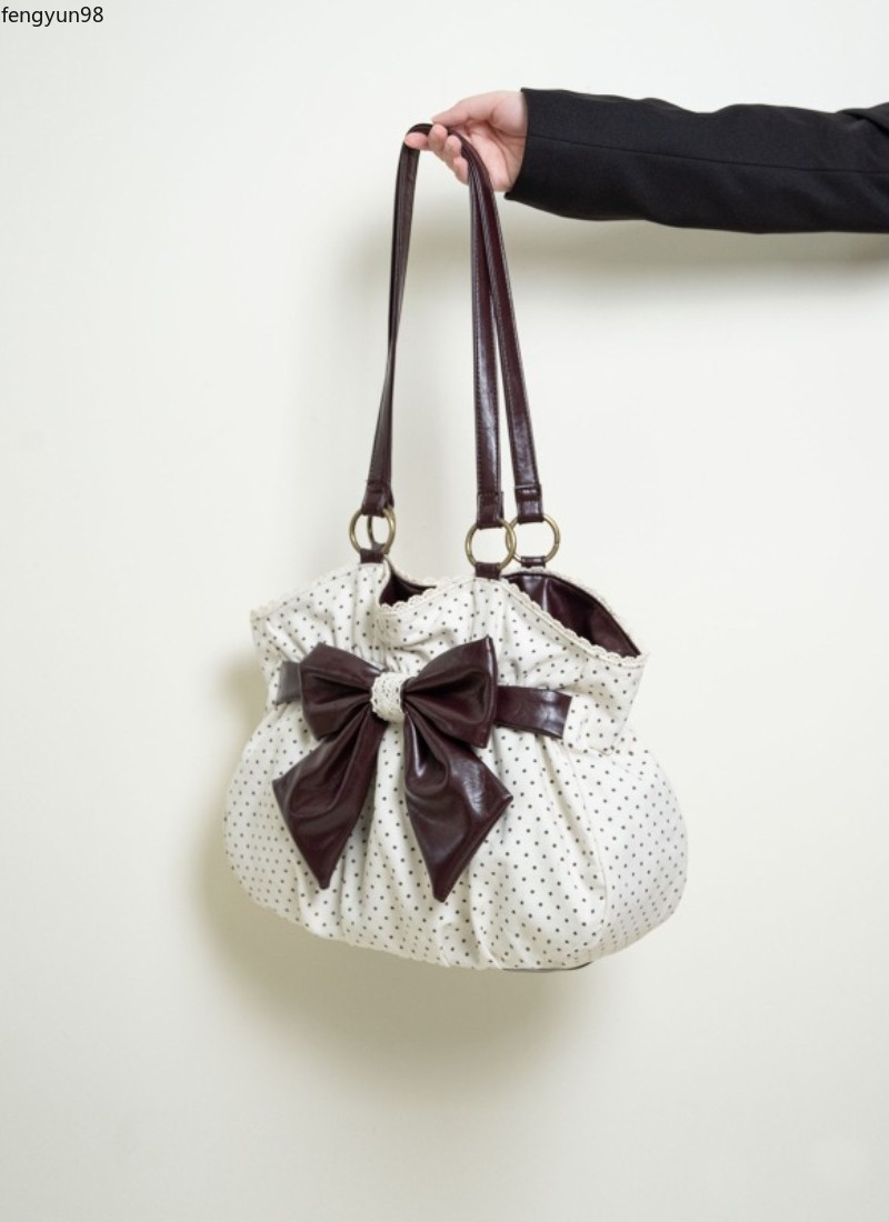 Chic Polka Dot Tote Bag Vintage Women Handbags Shoulder Bag Bow Sweet Bag