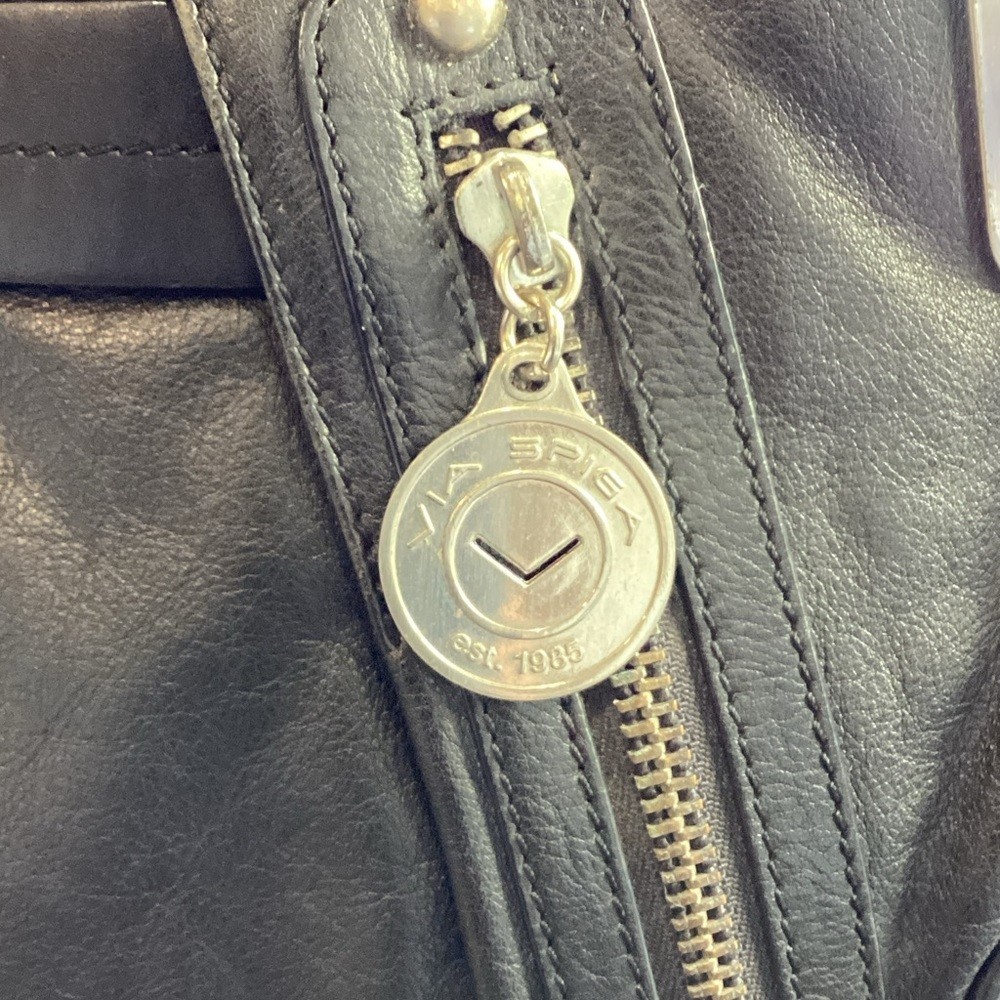 Via Spiga Black Leather Shoulder Bag with Silver Accents
