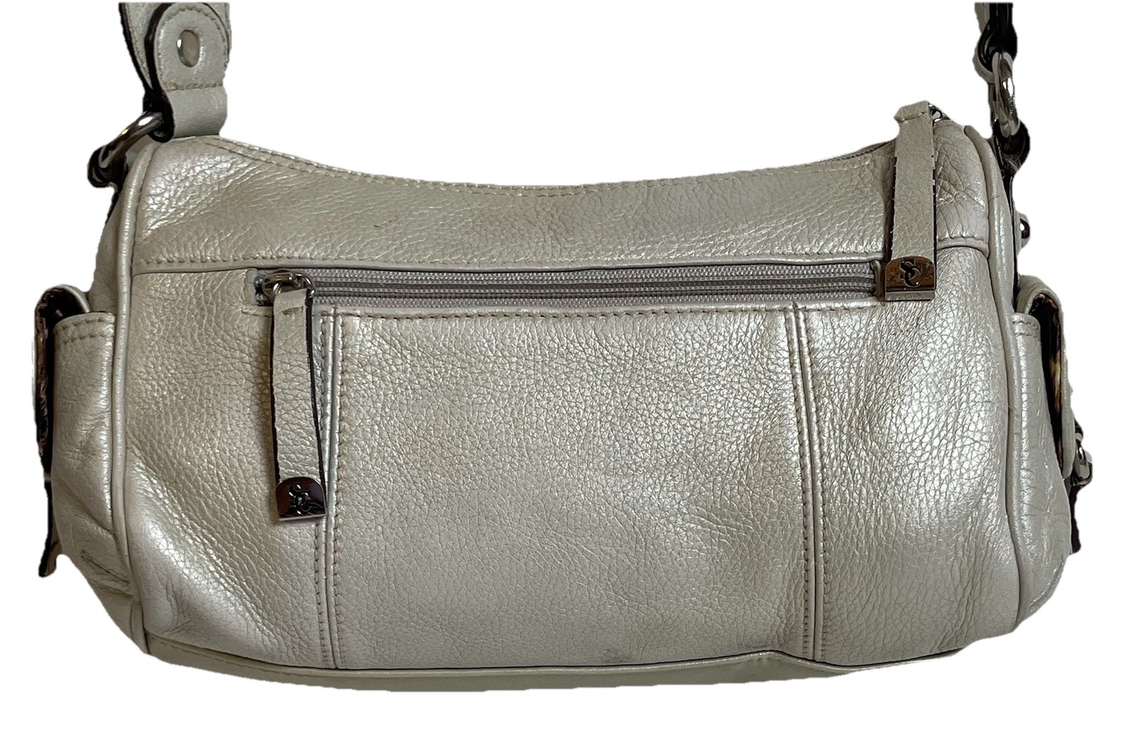 Sophia Caperelli Satchel Handbag Silver Small Genuine Leather Hang Tag Classic