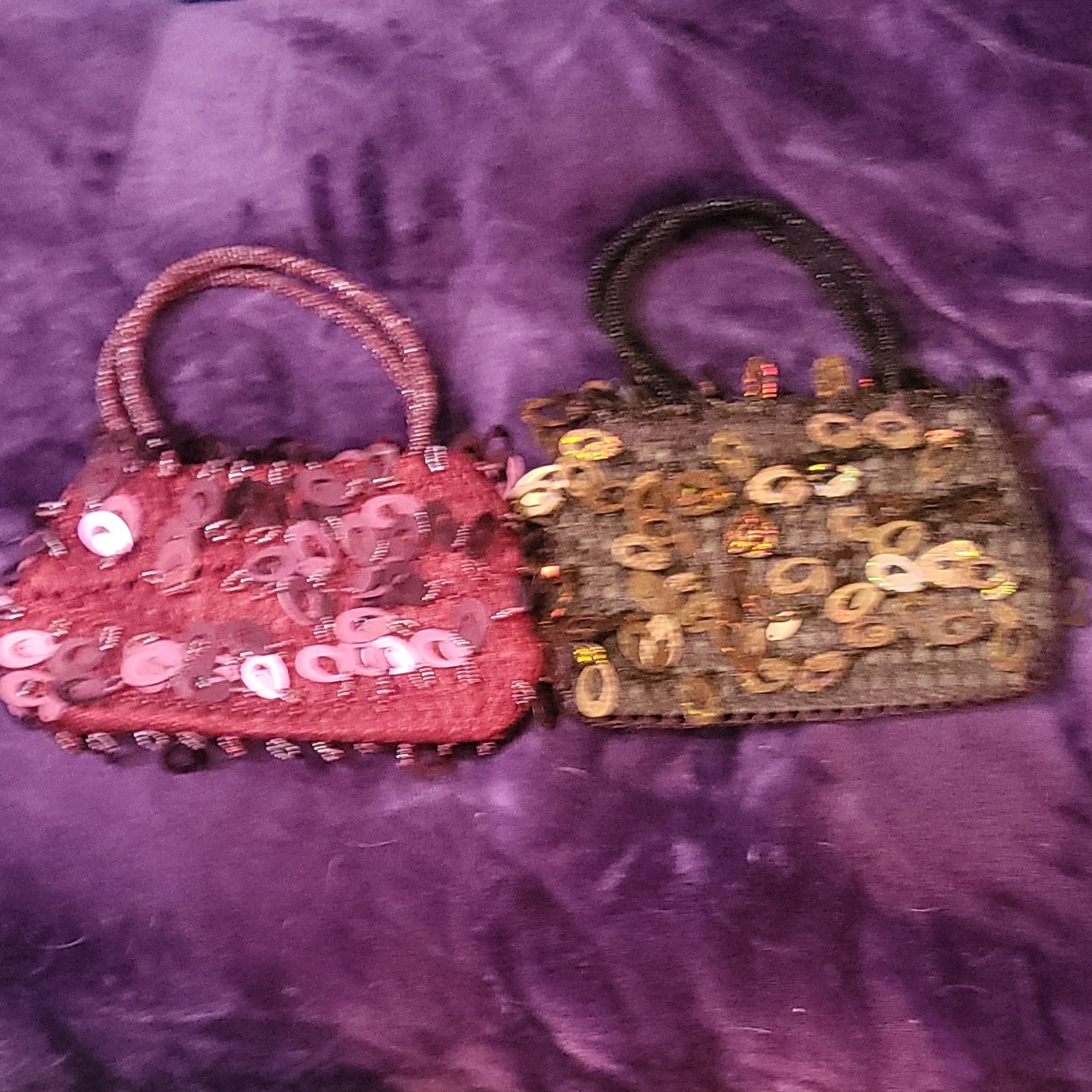 Women’s Mini Top Handle Satchel Handbag Lot of 2, Beaded Sequin, Zip, Lined