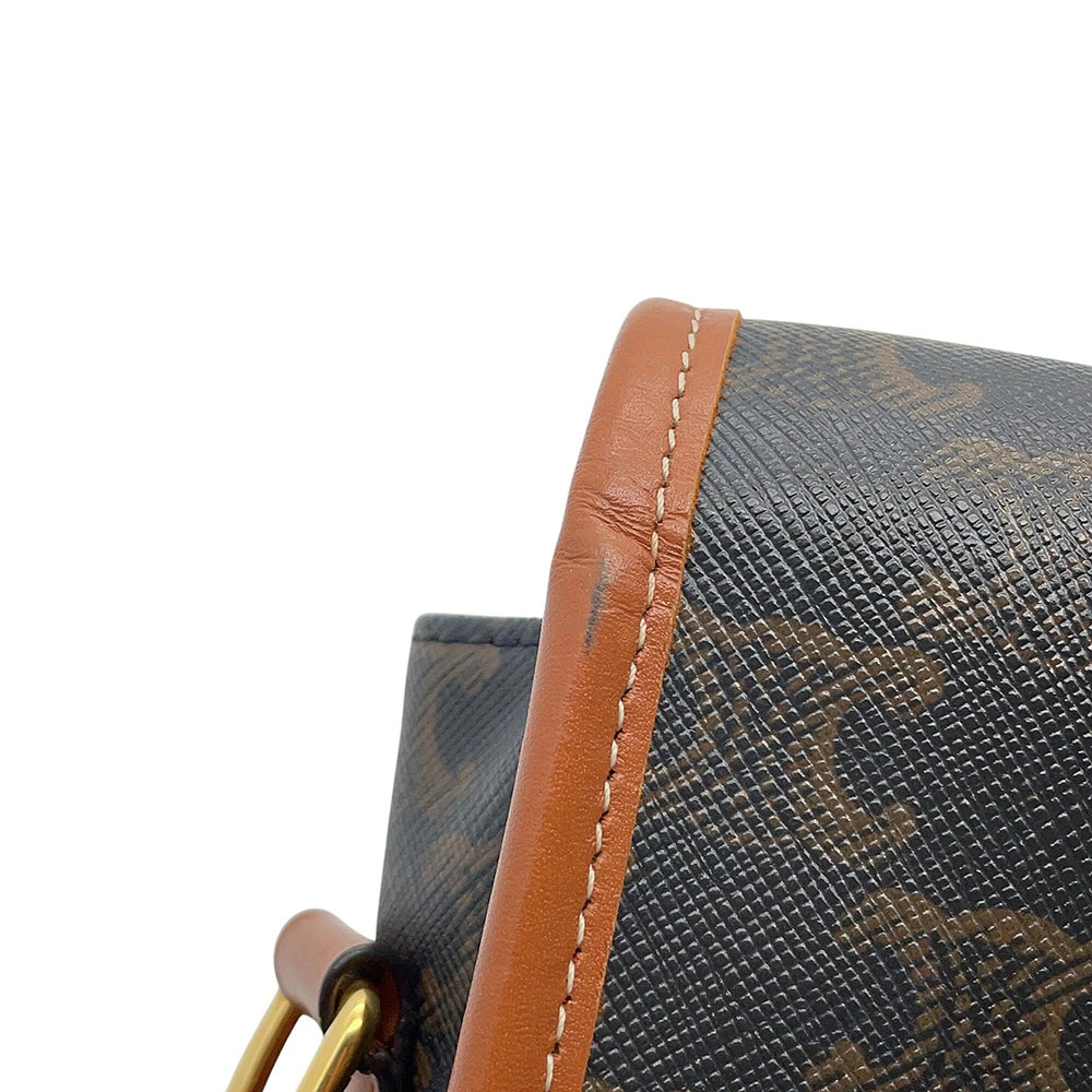 Celine Triomphe Folco Medium Leather 191502BZJ.04LU Shoulder Bag Tan #TZB1415