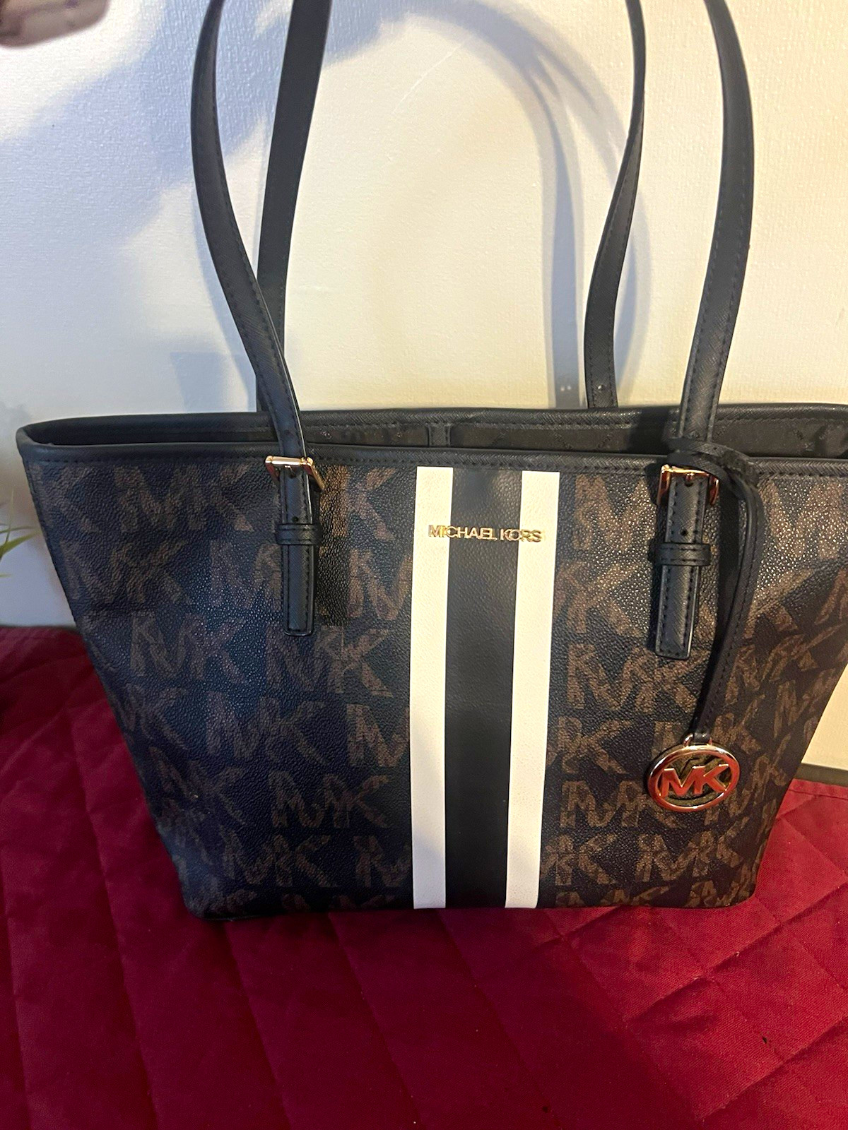 Michael Kors Signature MK Monogram Zip Medium Tote Brown/Black Charm