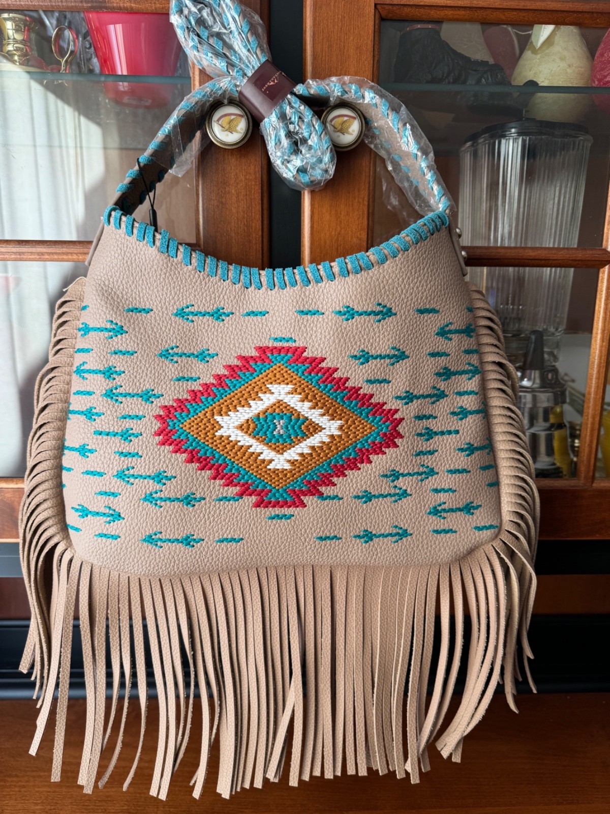 NEW MONTANA WEST MONTEZUMA PURSE BAG VEGAN FAUX LEATHER AZTEC SOUTHWEST FRINGE