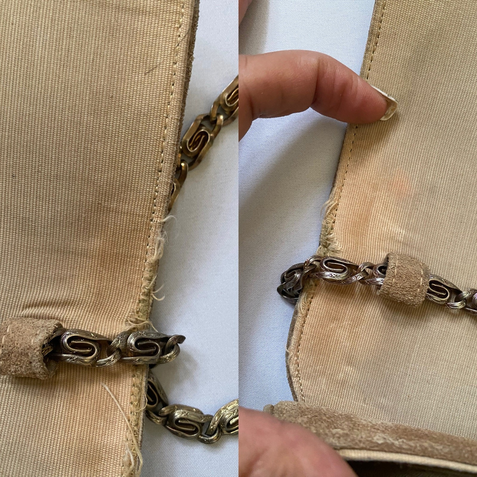 Vintage Susan Gail Suede Mini Shoulder Bag Camel Chain Strap 70s Crossbody Purse