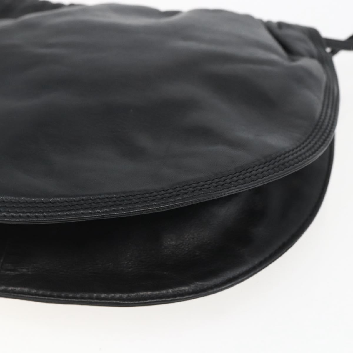 LOEWE Anagram Shoulder Bag Leather Black Gold Auth yk19995