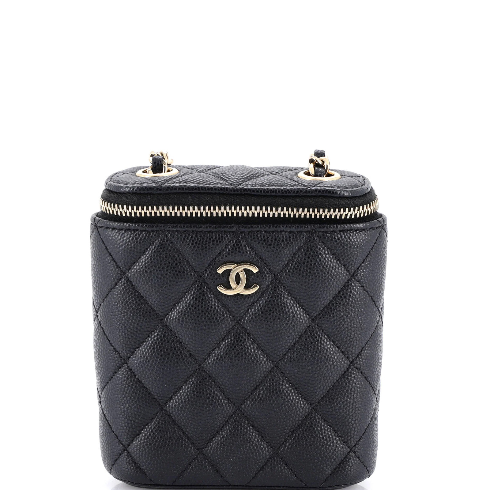 Chanel Vertical Classic Vanity Case with Chain Quilted Caviar Mini