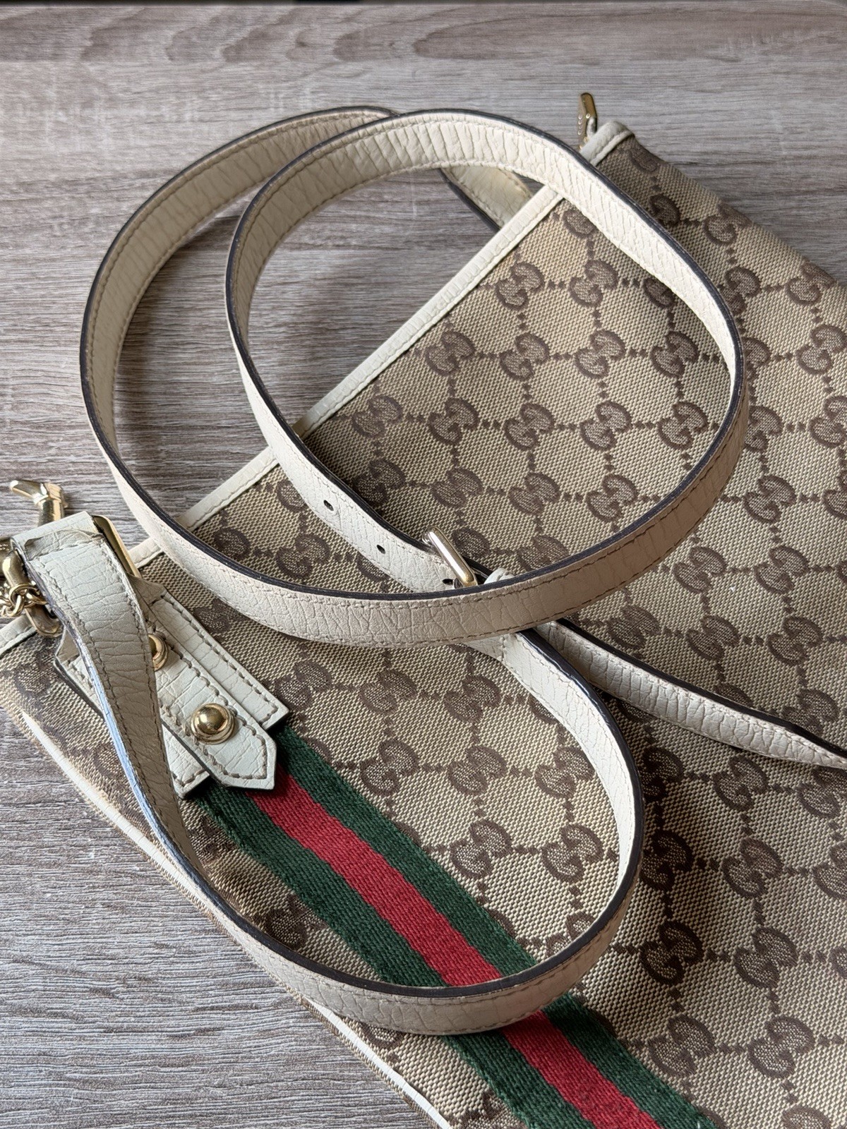 Gucci Jolicoeur GG Web Messenger Bag Beige Canvas With Dust bag