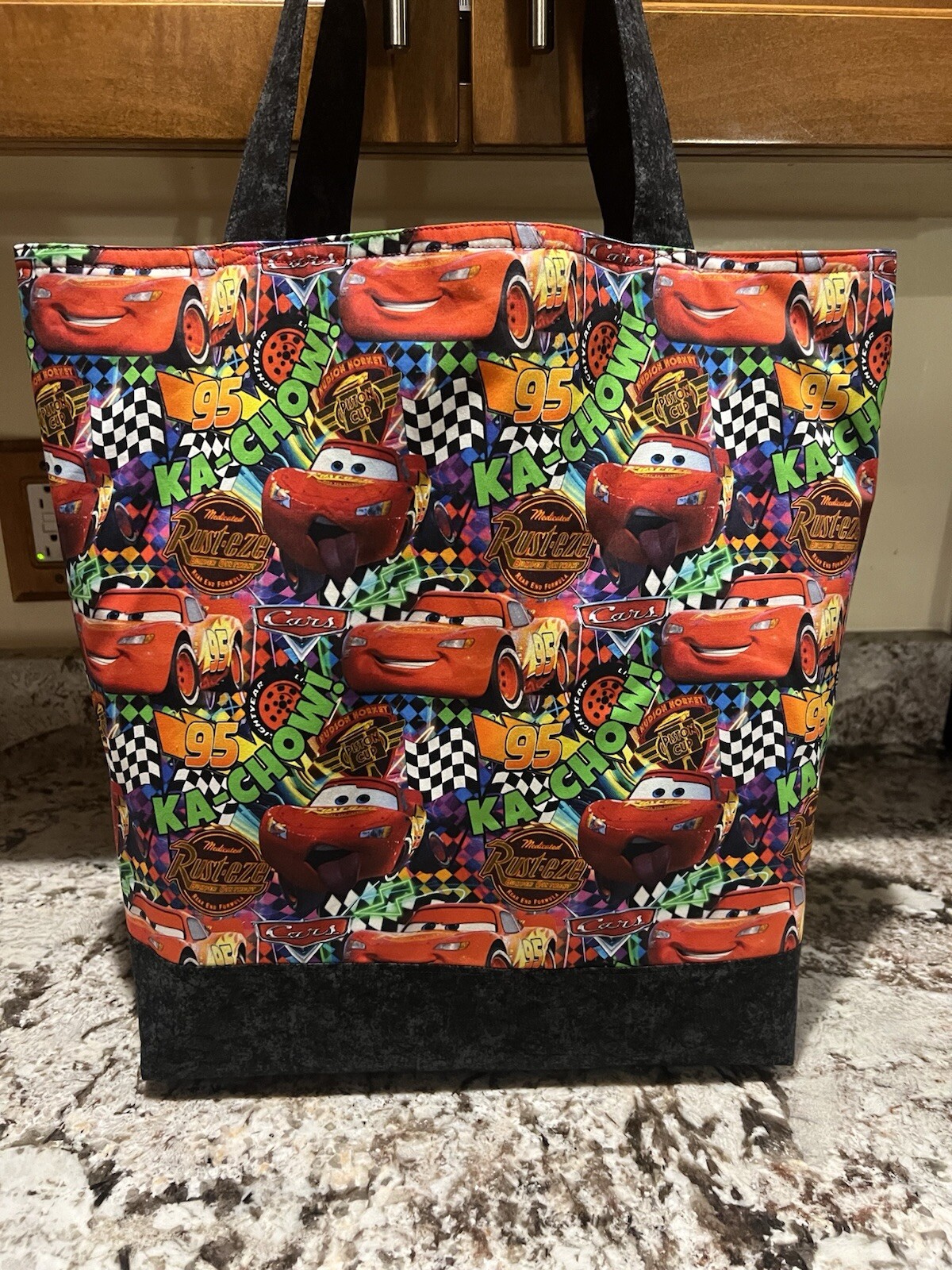 Custom Disney CARS Cartoon Lightning cotton washable 4 pockets tote bag purse