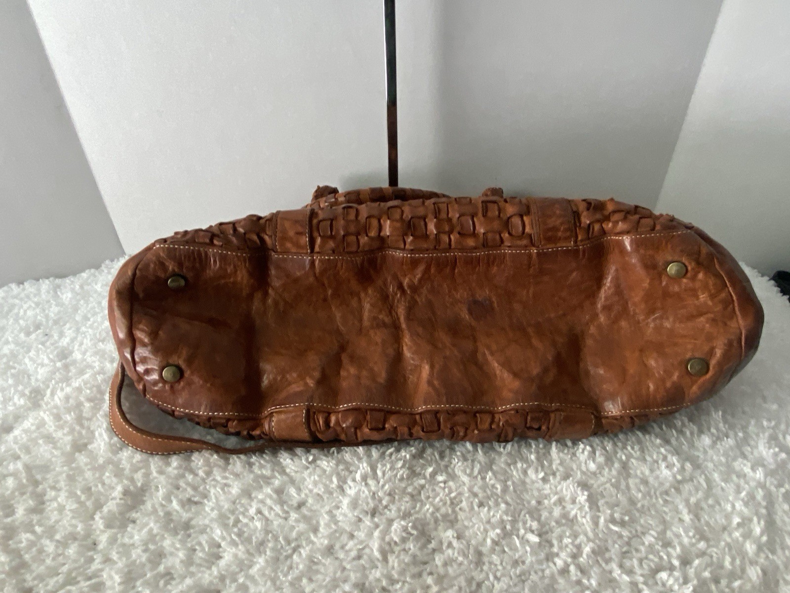 Langellotti Italian Woven Leather Tote Crossbody Bag Brown Large Made In Italy