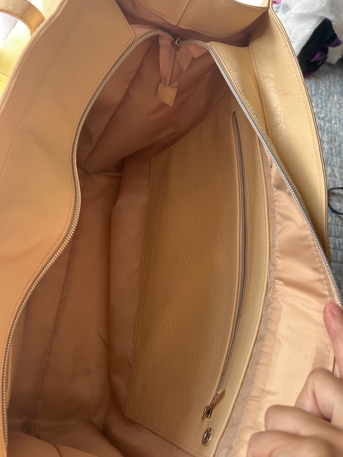 Beis Beige Large Tote Bag Zip Top Structured Shoulder Work Travel Purse Organize