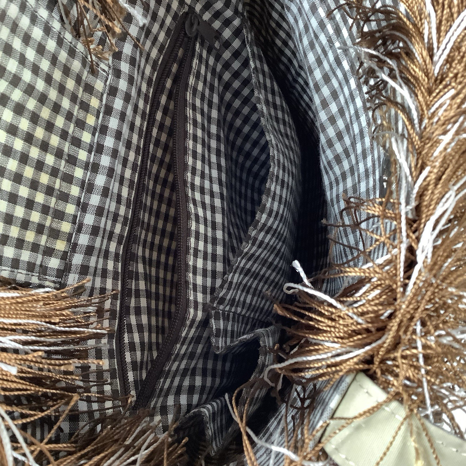 Western Style Purse Tote Bag Gingham Fringe Cowgirl Fabric Brown Cute