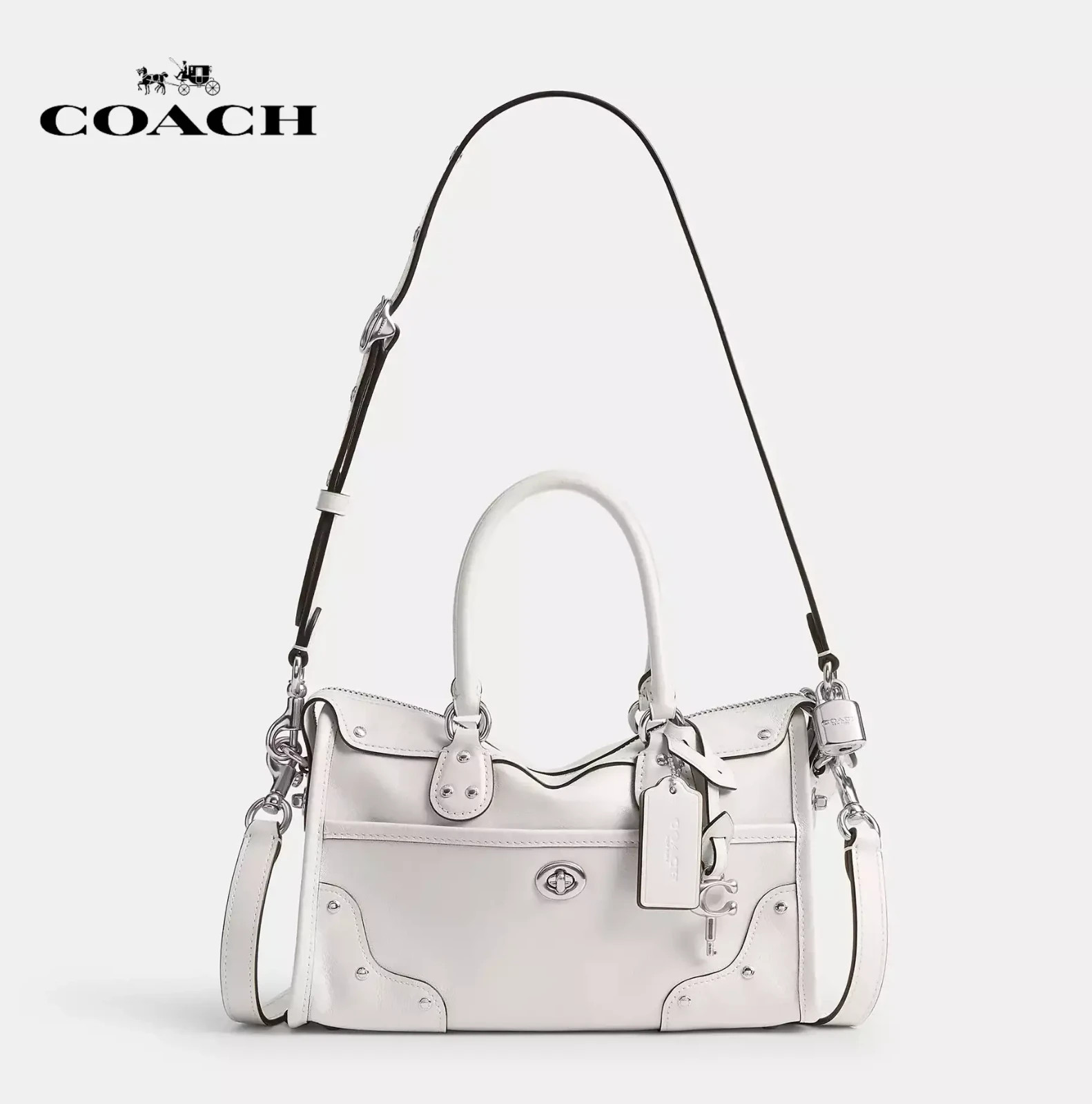 COACH Rhyder Satchel Bag 24 CFN69 LHCHK Chalk Glazed Leather 3way Shoulder Bag