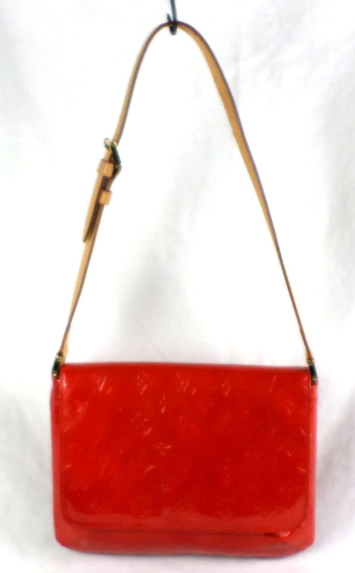 Louis Vuitton Real RED Vernis Thompson Monogram Hand Shoulder Bag VGood CA1919