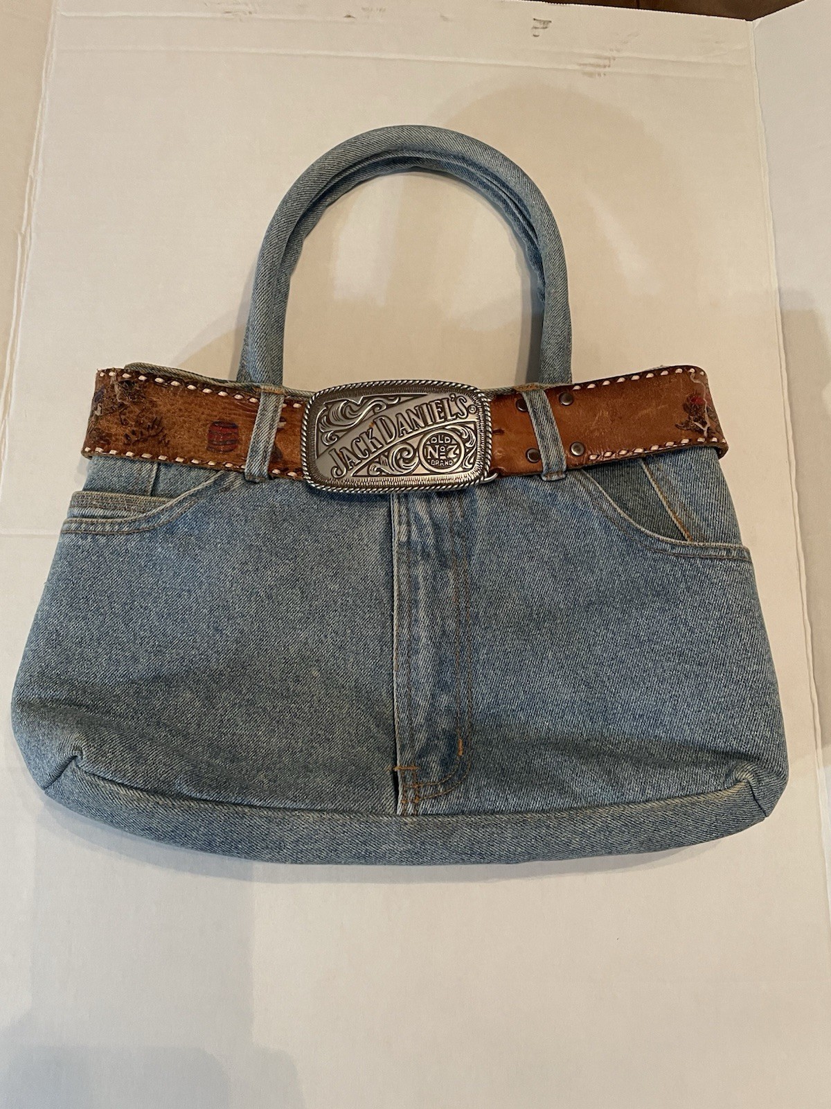Very Unique Jack Daniel’s Belt Levi’s Hippie Boho Biker Denim Jean Purse Bag