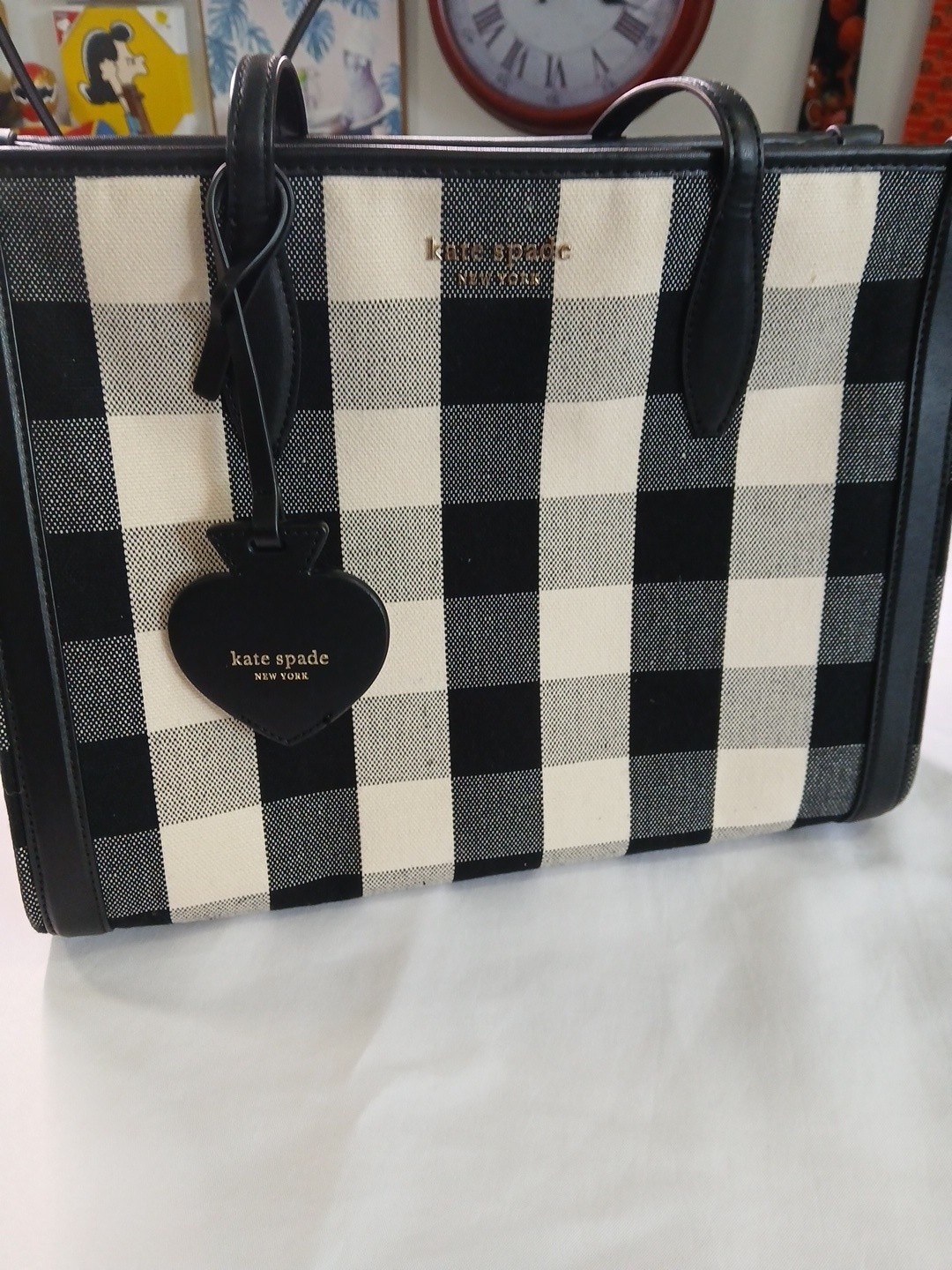 Kate Spade Gingham Shoulder Bag Medium Black White Check New