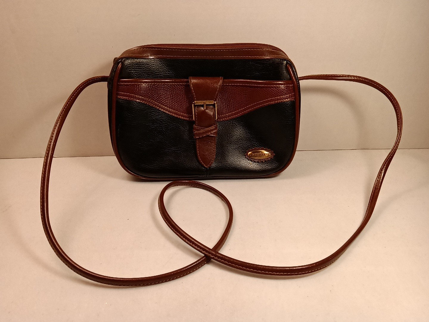 Vintage Liz Claiborne Crossbody Purse – Two Tone Black with Brown Trim Read Desc
