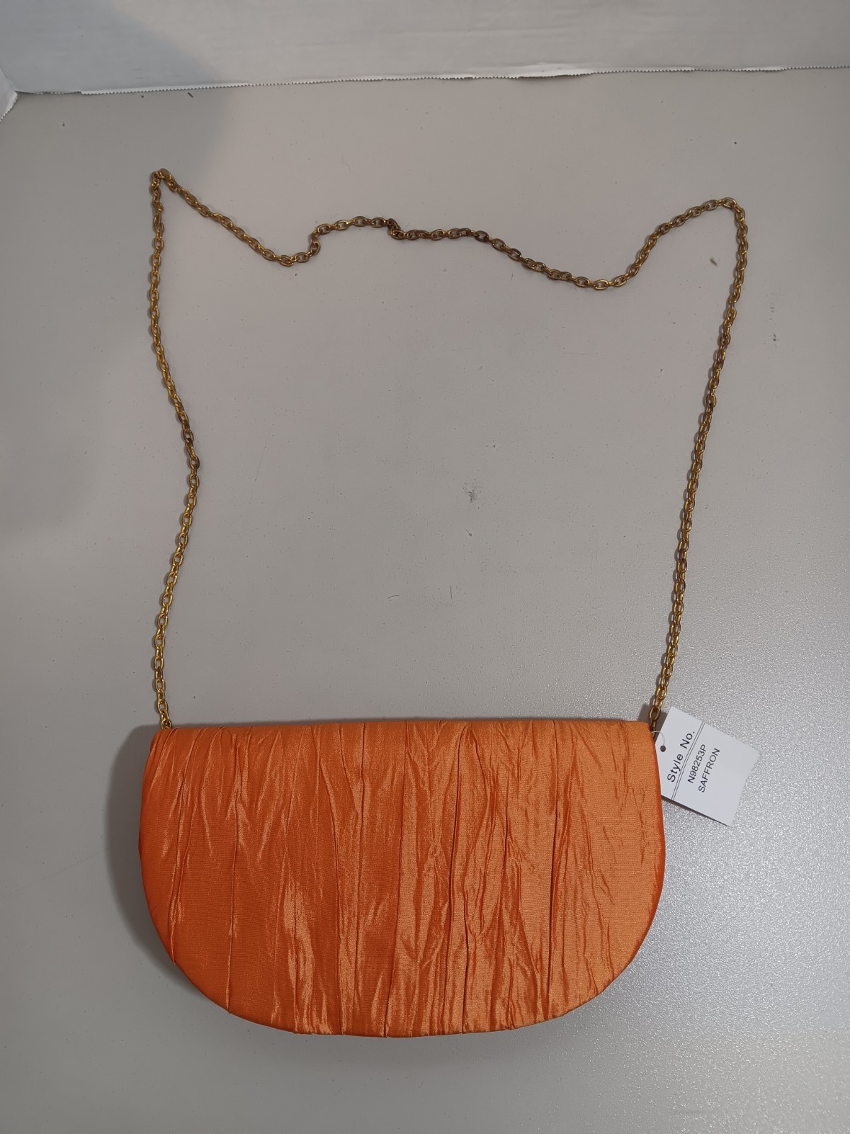 NWT Nubiano Satin Pleated Flap Evening Clutch Shoulder Bag w Gold Chain 9″in