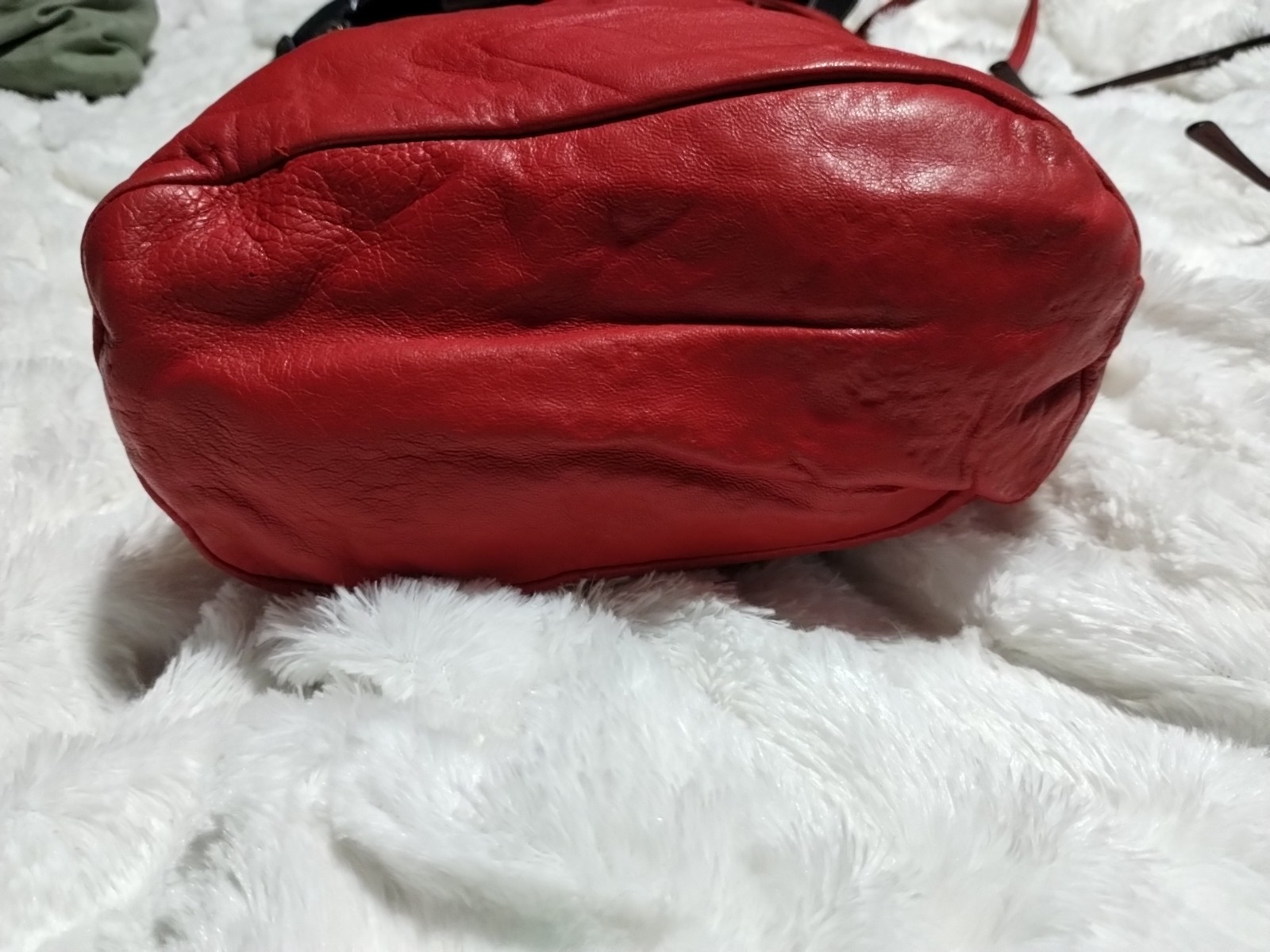 L.J. Simone Red Leather Bucket Bag Soft Shell
