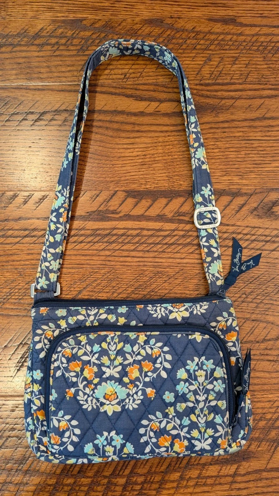 Vera Bradley Hipster Bag Blue Floral Zip Around Wallet Pocket 6.5×9.5″ Euc!!
