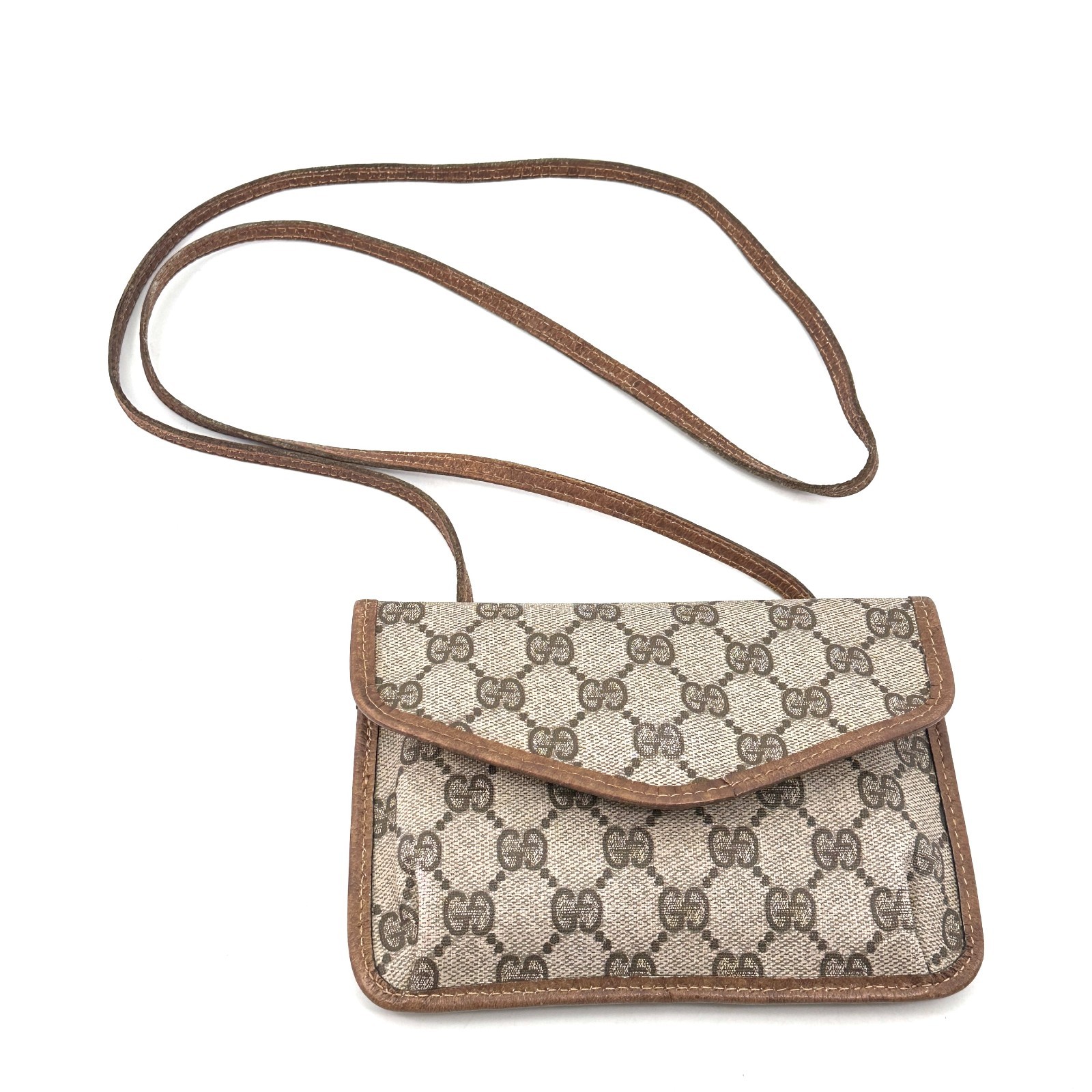 Vintage GUCCI Shoulder Bag Mini Pouch GG PVC Brown Authentic From Japan