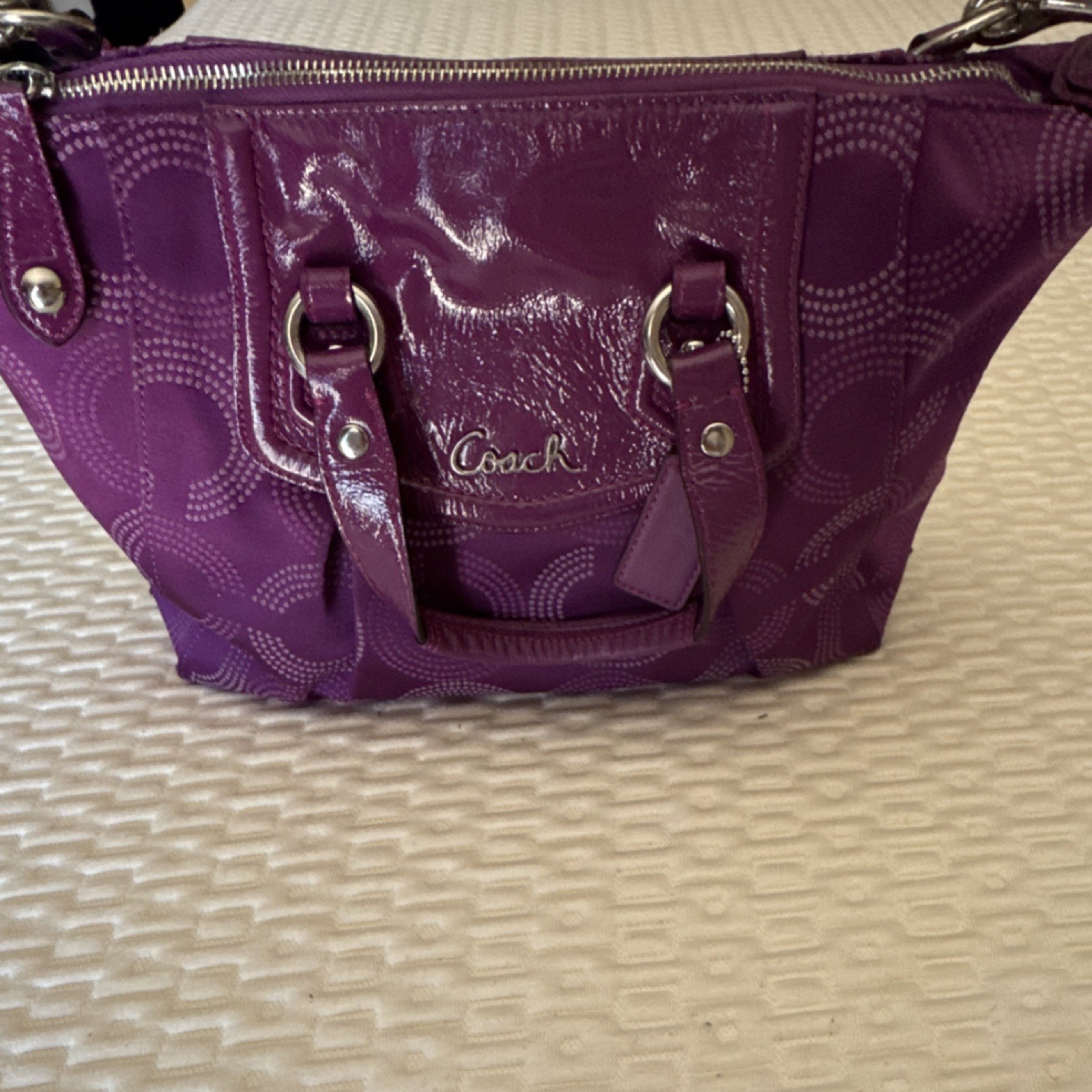 Coach Purple Satchel Top Handle Bag Logo Stitching Zipper Designer Women