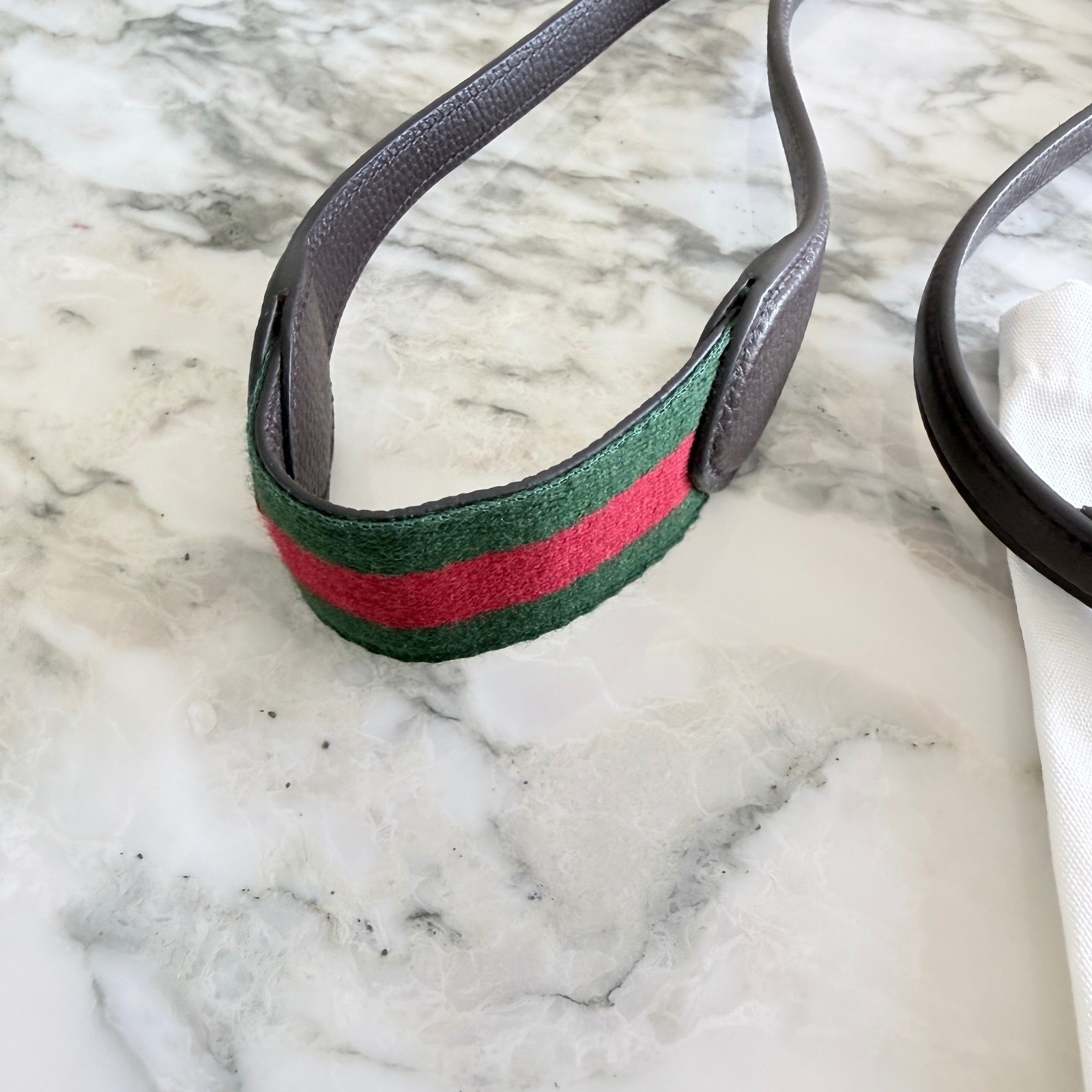 Gucci 821831 Cocoa Brown Pebbled Leather Mini Shoulder Bag with Web Stripe Strap