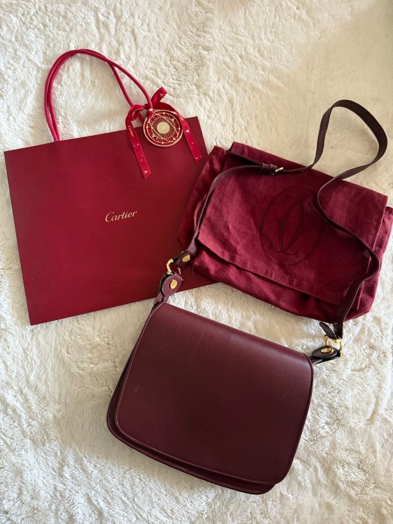 Cartier Leather Shoulder Bag Must Bordeaux Women France 129403