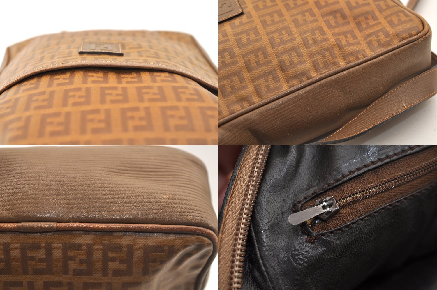 Authentic FENDI Zucchino Shoulder Cross Body Bag PVC Leather Brown AB760